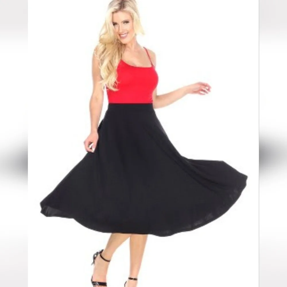 Flared Black Midi Skirt With Pockets - Picture 4 of 6